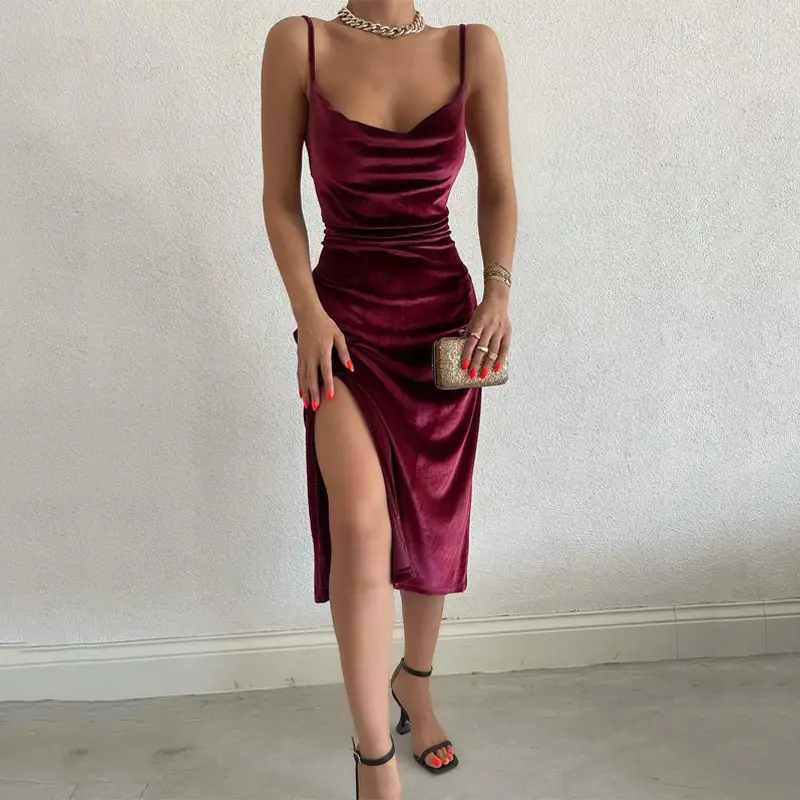 Green Slim Fit Slit Dress for Women 2024