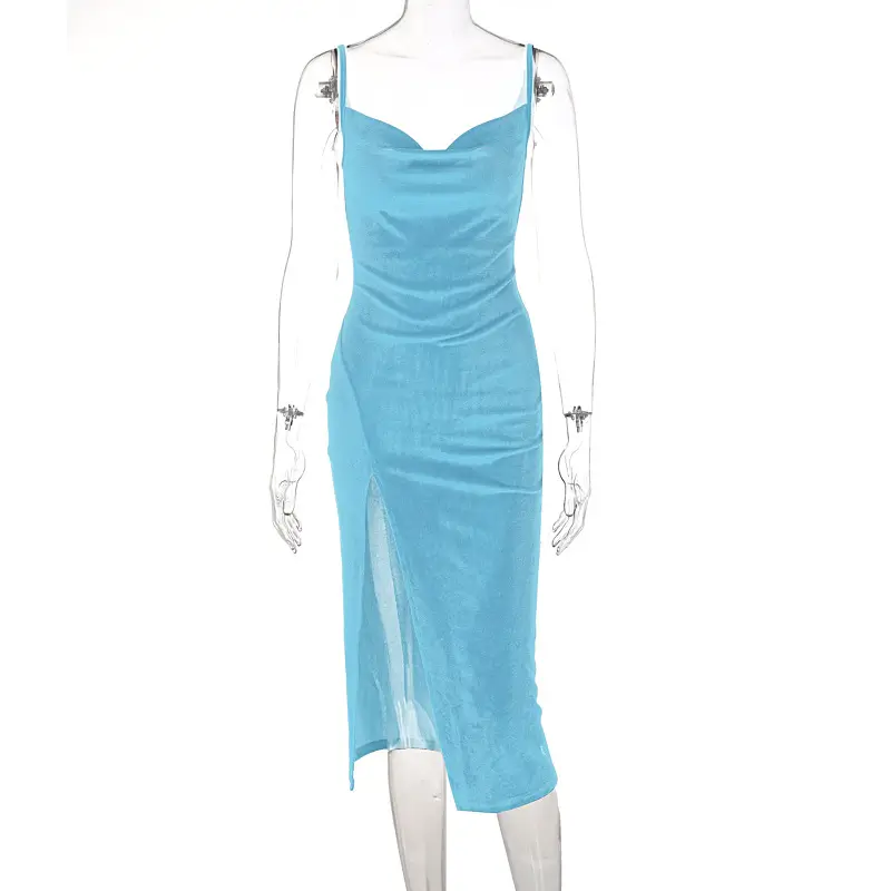 Green Slim Fit Slit Dress for Women 2024