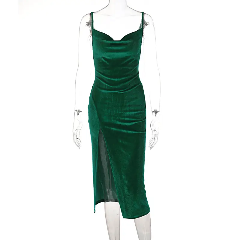 Green Slim Fit Slit Dress for Women 2024