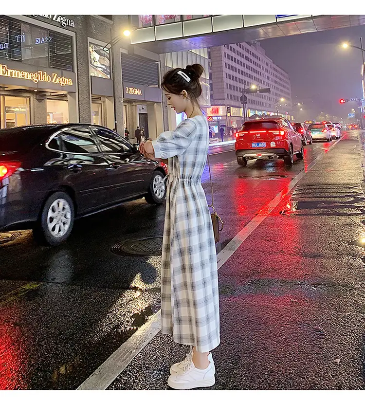 Women Plaid Long Fairy Summer Dress Waist Tight — feature 11