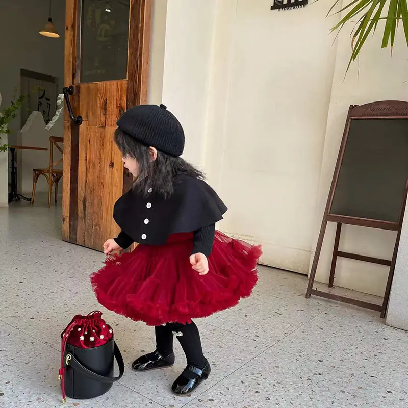 Girls' Green Knitted Tutu Dress with Red Hat — feature 11