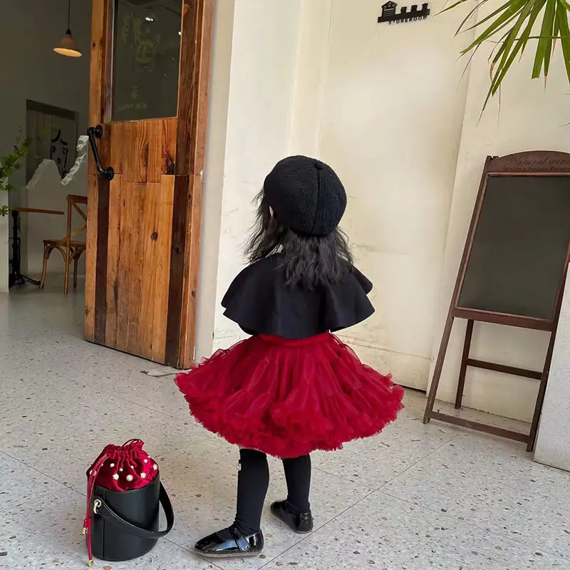 Girls' Green Knitted Tutu Dress with Red Hat — feature 12