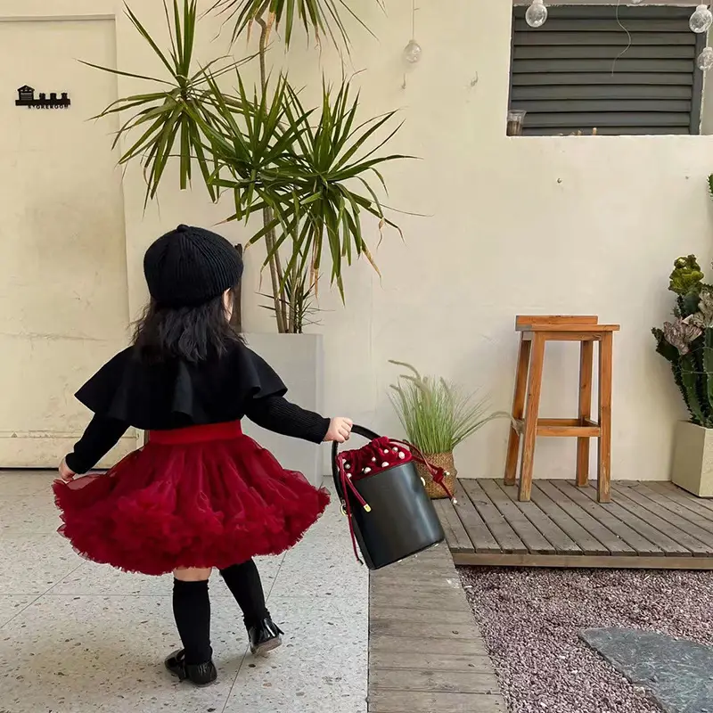 Girls' Green Knitted Tutu Dress with Red Hat — feature 13