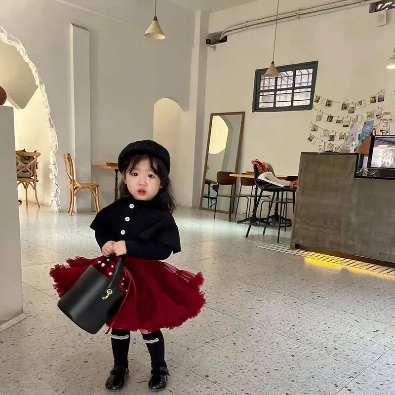 Girls' Green Knitted Tutu Dress with Red Hat — feature 14