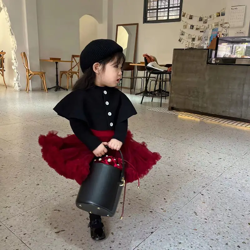 Girls' Green Knitted Tutu Dress with Red Hat — feature 15