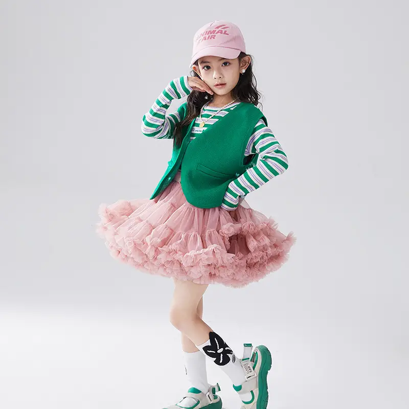 Girls' Green Knitted Tutu Dress with Red Hat — feature 21