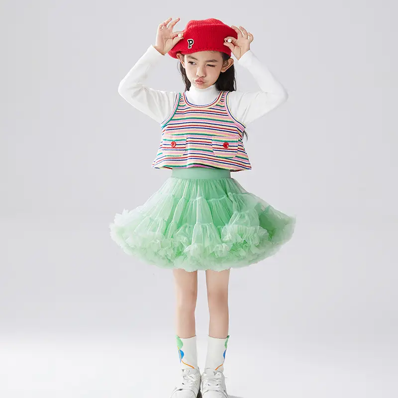Girls' Green Knitted Tutu Dress with Red Hat — feature 25