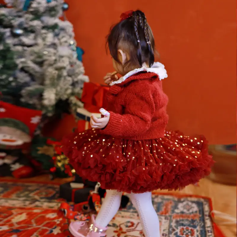 Girls' Green Knitted Tutu Dress with Red Hat — feature 4