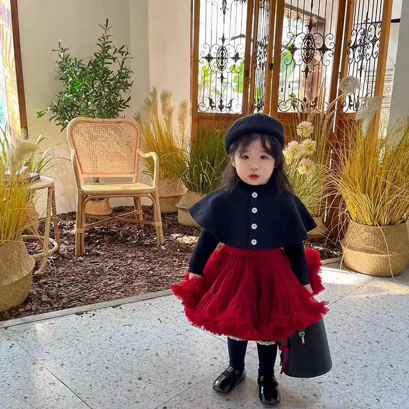 Girls' Green Knitted Tutu Dress with Red Hat — feature 6