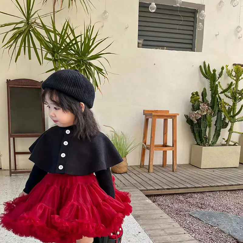 Girls' Green Knitted Tutu Dress with Red Hat — feature 9