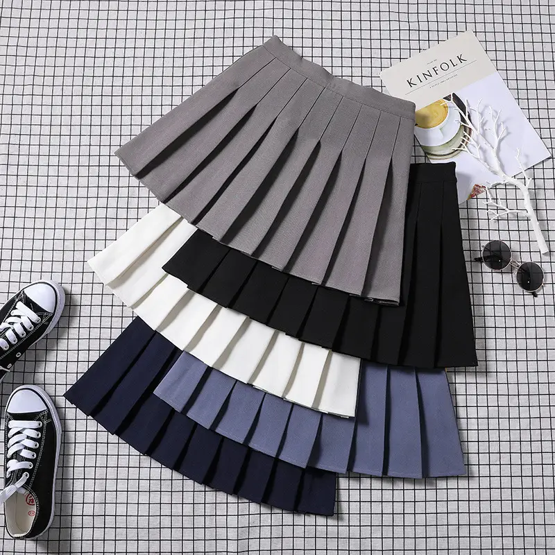 Gray Pleated Skirt Short Skirt for Women Summer Japanese Style High Waist Autumn Winter New Plaid Black Large Size A-Line Skirt - Image 22