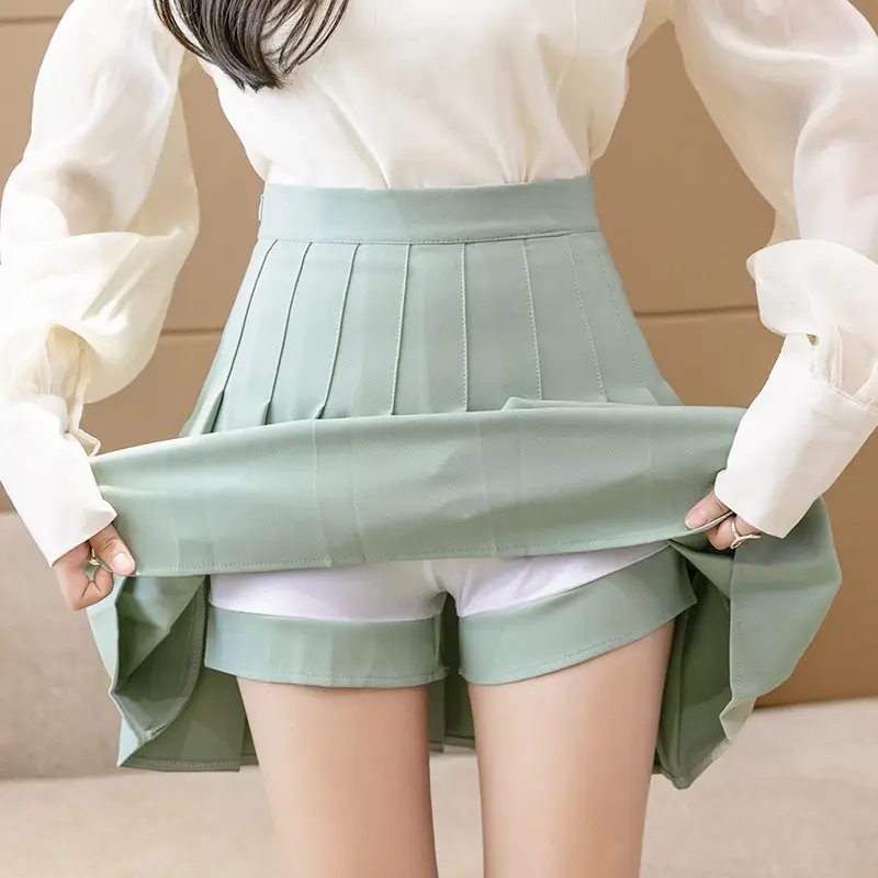 Gray Pleated Skirt Short Skirt for Women Summer Japanese Style High Waist Autumn Winter New Plaid Black Large Size A-Line Skirt - Image 23