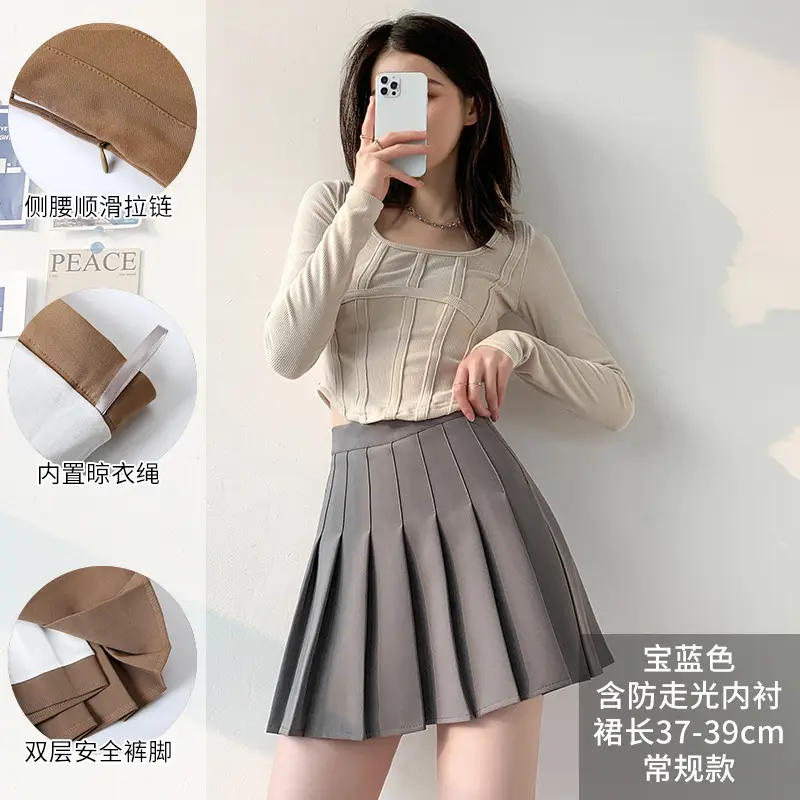 Gray Pleated Skirt Short Skirt for Women Summer Japanese Style High Waist Autumn Winter New Plaid Black Large Size A-Line Skirt - Image 3
