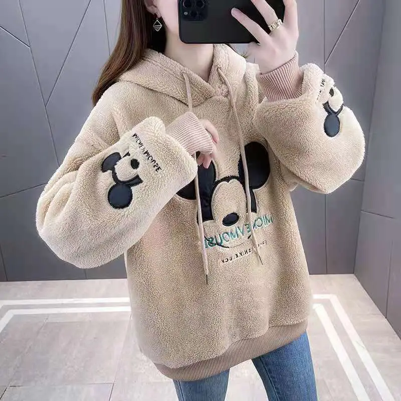 Women Velvet Hoodie Bear Print Winter One Piece - Image 17