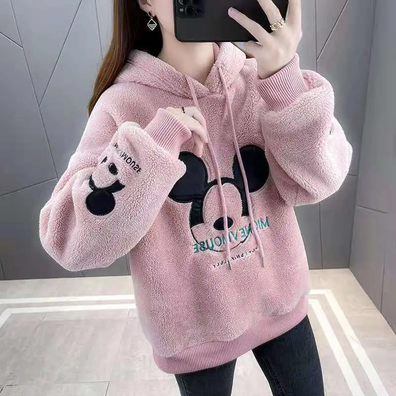 Women Velvet Hoodie Bear Print Winter One Piece - Image 18