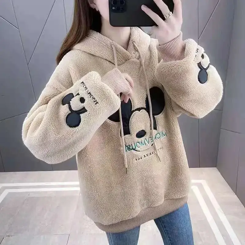Women Velvet Hoodie Bear Print Winter One Piece - Image 10