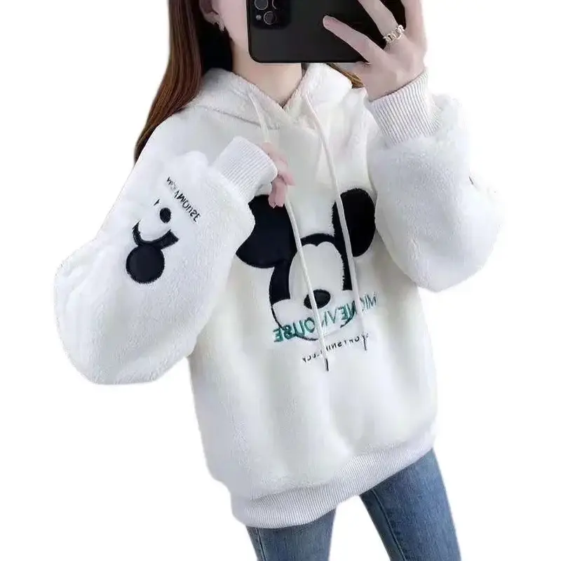 Women Velvet Hoodie Bear Print Winter One Piece - Image 3