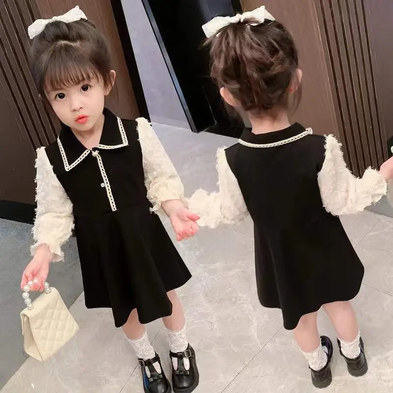 Girls Black Embroidered Princess Dress Spring 2024 - Image 3