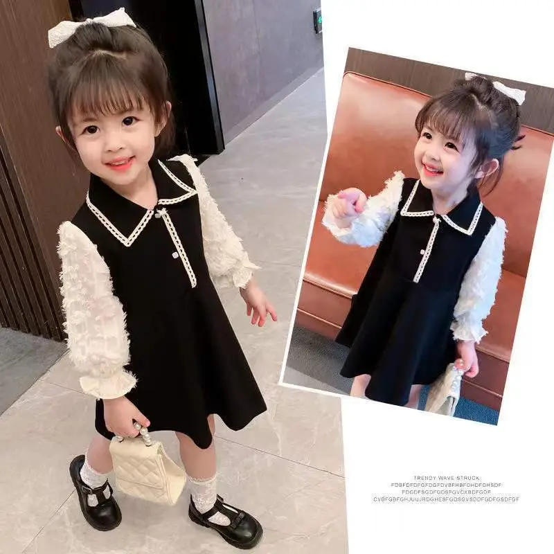 Girls Black Embroidered Princess Dress Spring 2024 - Image 4