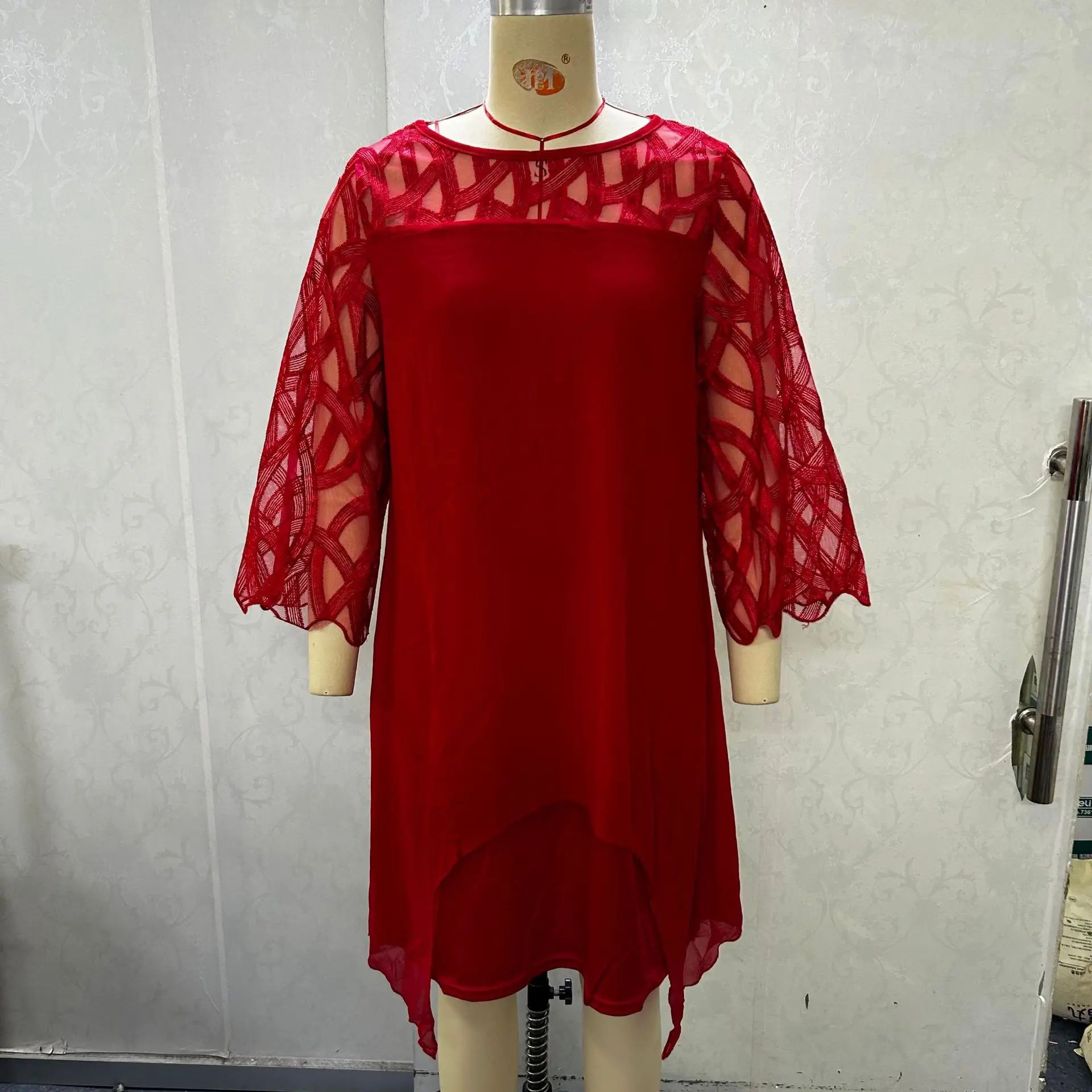 Navy Blue Chiffon 7-Piece Lace Dress with Seven-Point Sleeves - Image 13