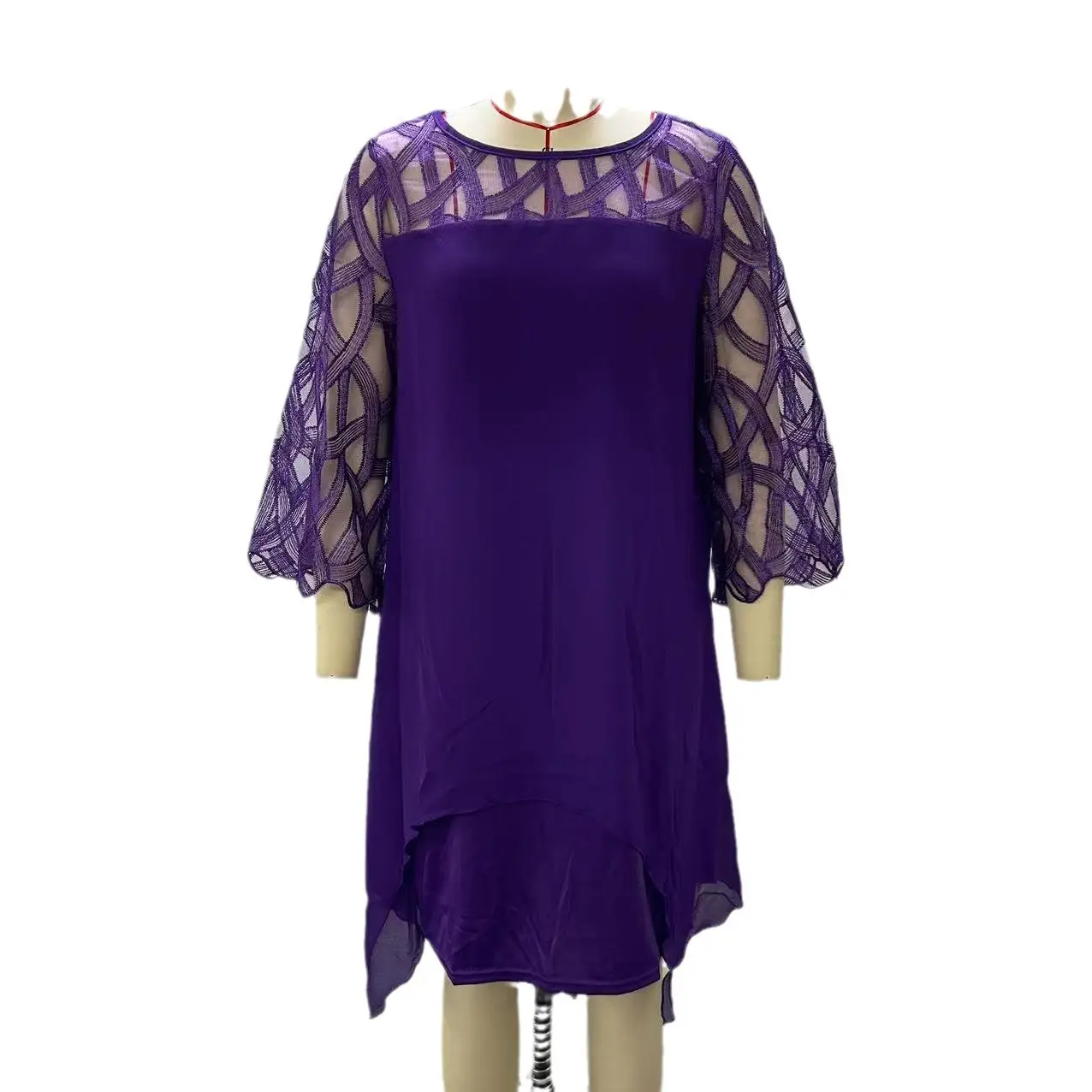 Navy Blue Chiffon 7-Piece Lace Dress with Seven-Point Sleeves - Image 14