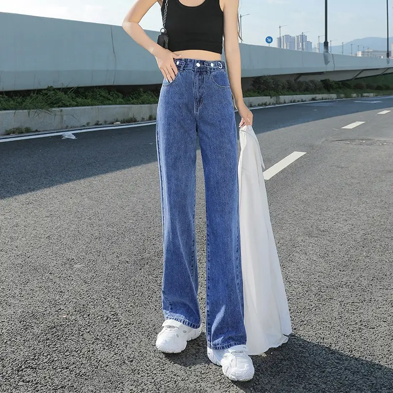 Waist Adjustable Jeans Women 2022 Straight Wide Leg - Image 3