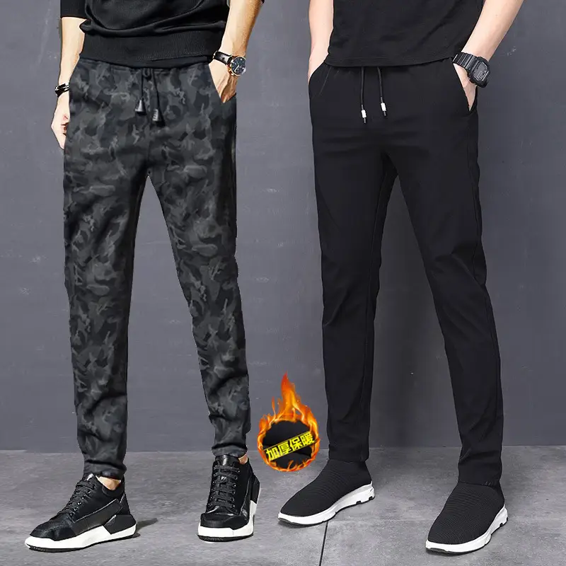 Fleece Lined Black Casual Pants for Men Winter Drawstring - Image 6