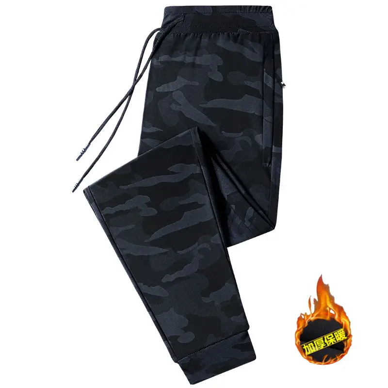 Fleece Lined Black Casual Pants for Men Winter Drawstring - Image 3
