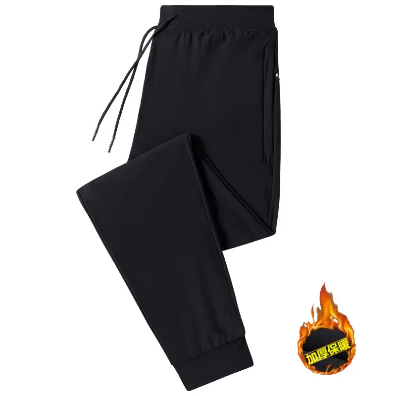 Fleece Lined Black Casual Pants for Men Winter Drawstring - Image 4