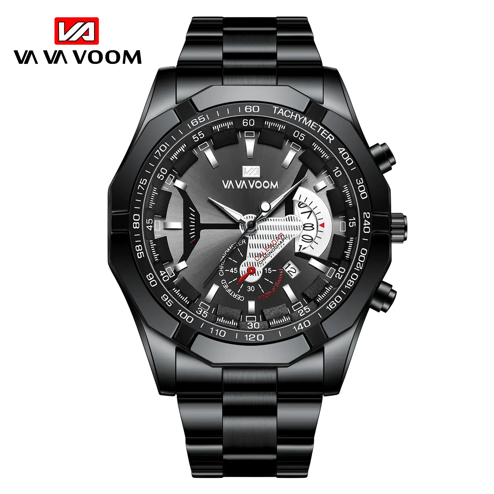 Vava Voom Black Rose Gold Chronograph Watch with Three-Eye Dial - Image 7