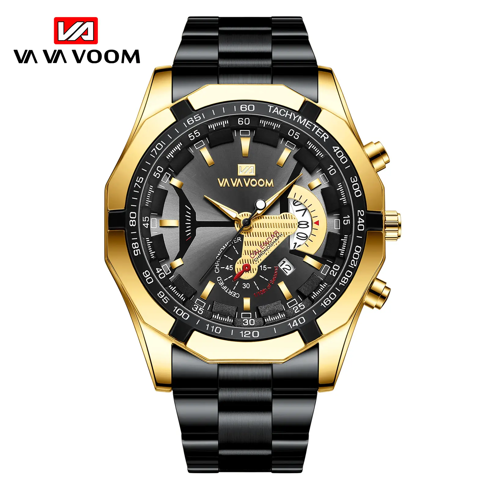 Vava Voom Black Rose Gold Chronograph Watch with Three-Eye Dial - Image 10