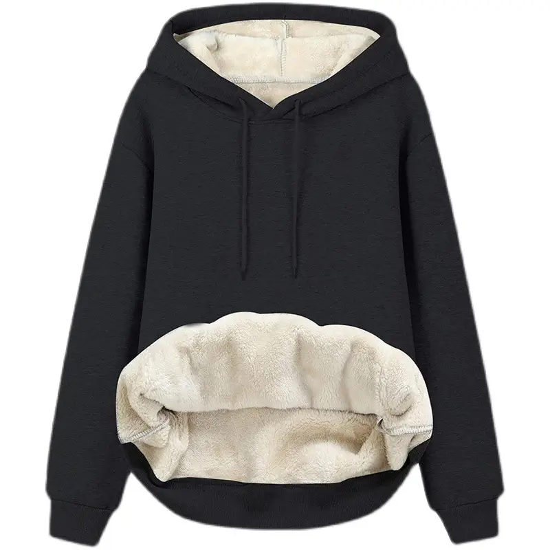 Women Red Velvet Hooded Sweatshirt Drawstring Full Inner - Image 8