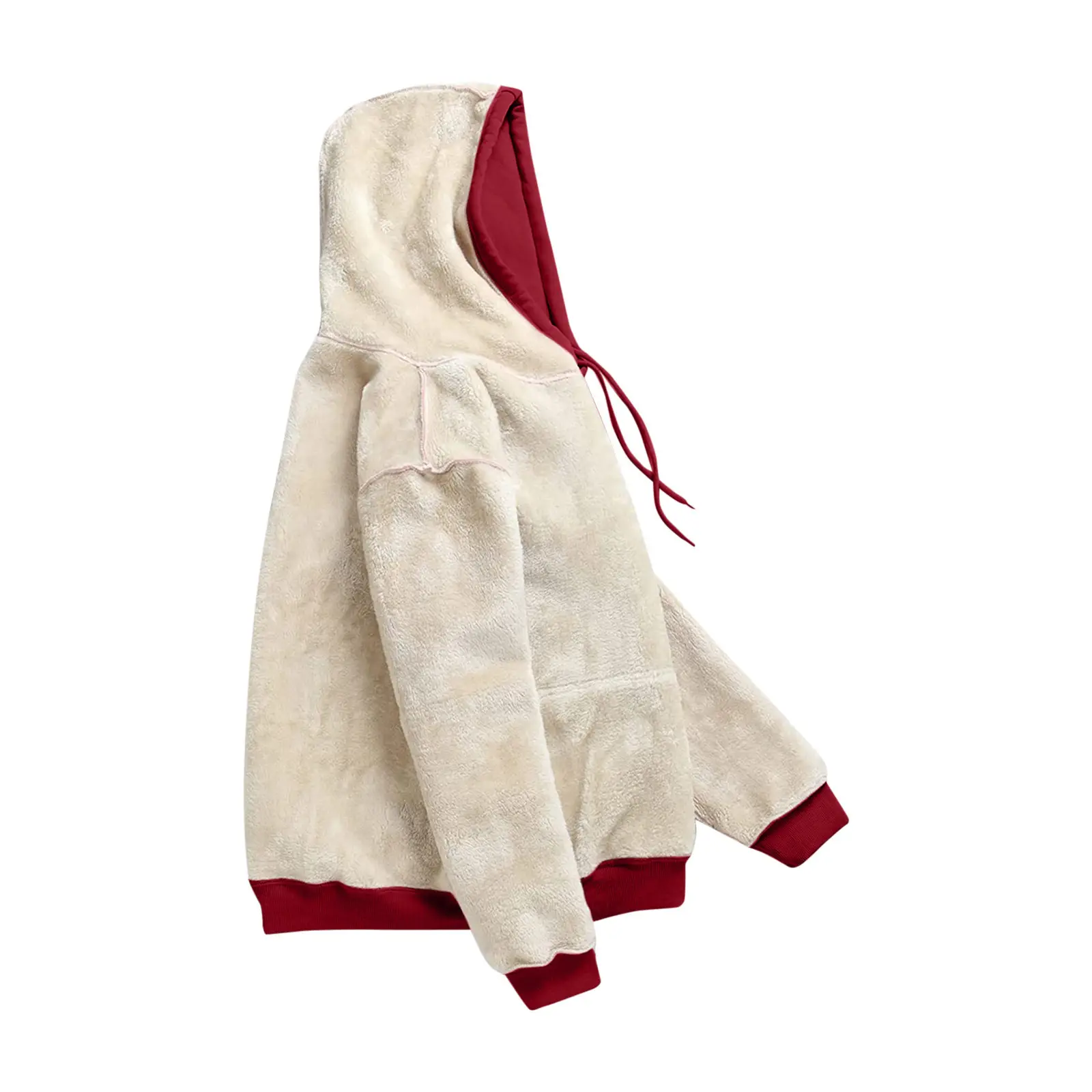 Women Red Velvet Hooded Sweatshirt Drawstring Full Inner — feature 10