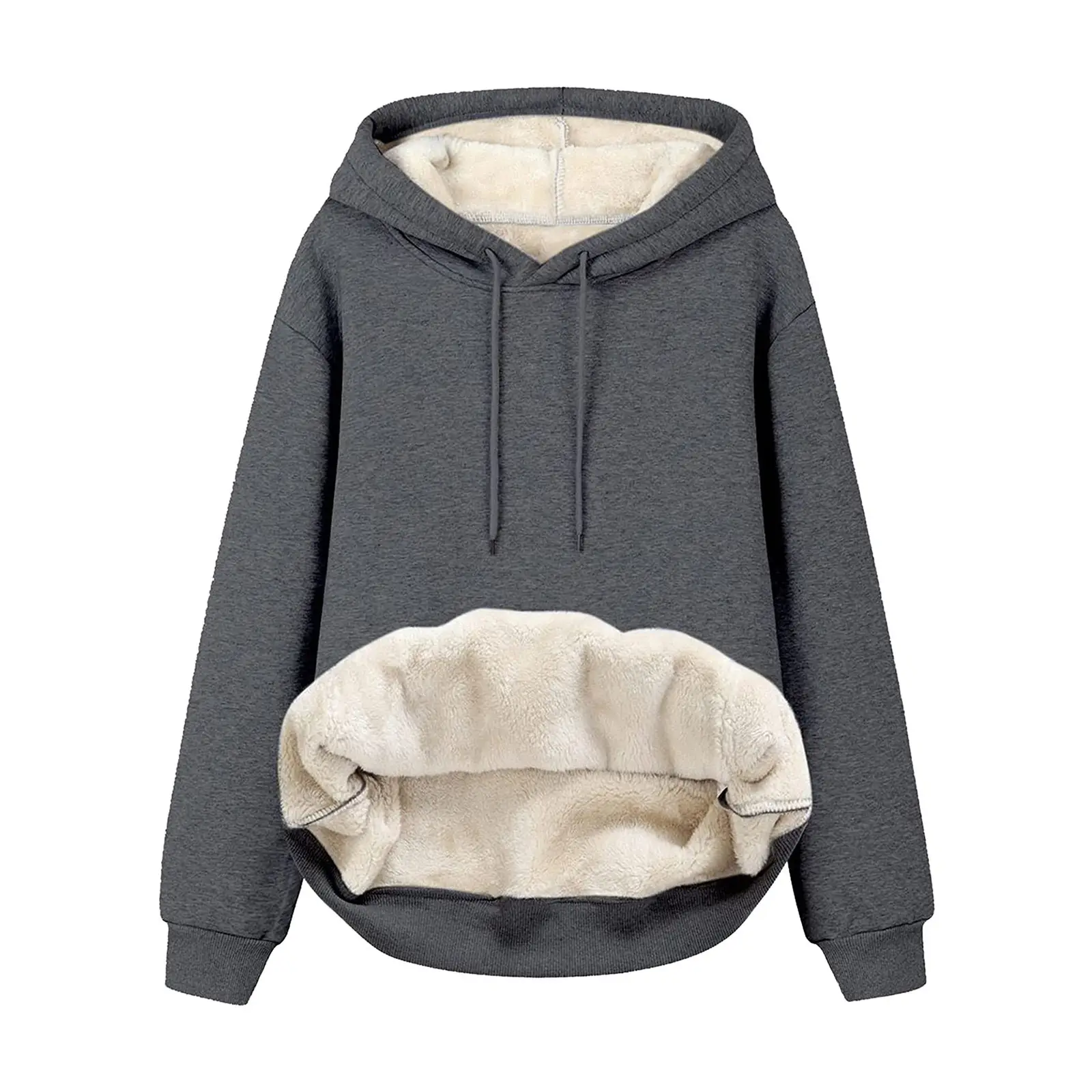 Women Red Velvet Hooded Sweatshirt Drawstring Full Inner — feature 12