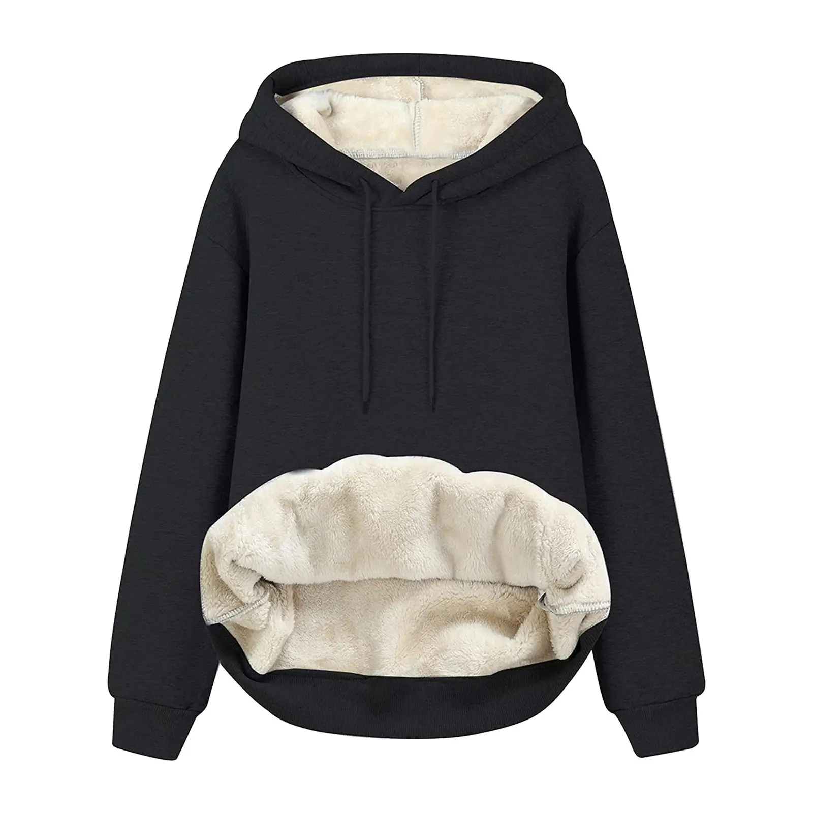 Women Red Velvet Hooded Sweatshirt Drawstring Full Inner — feature 2