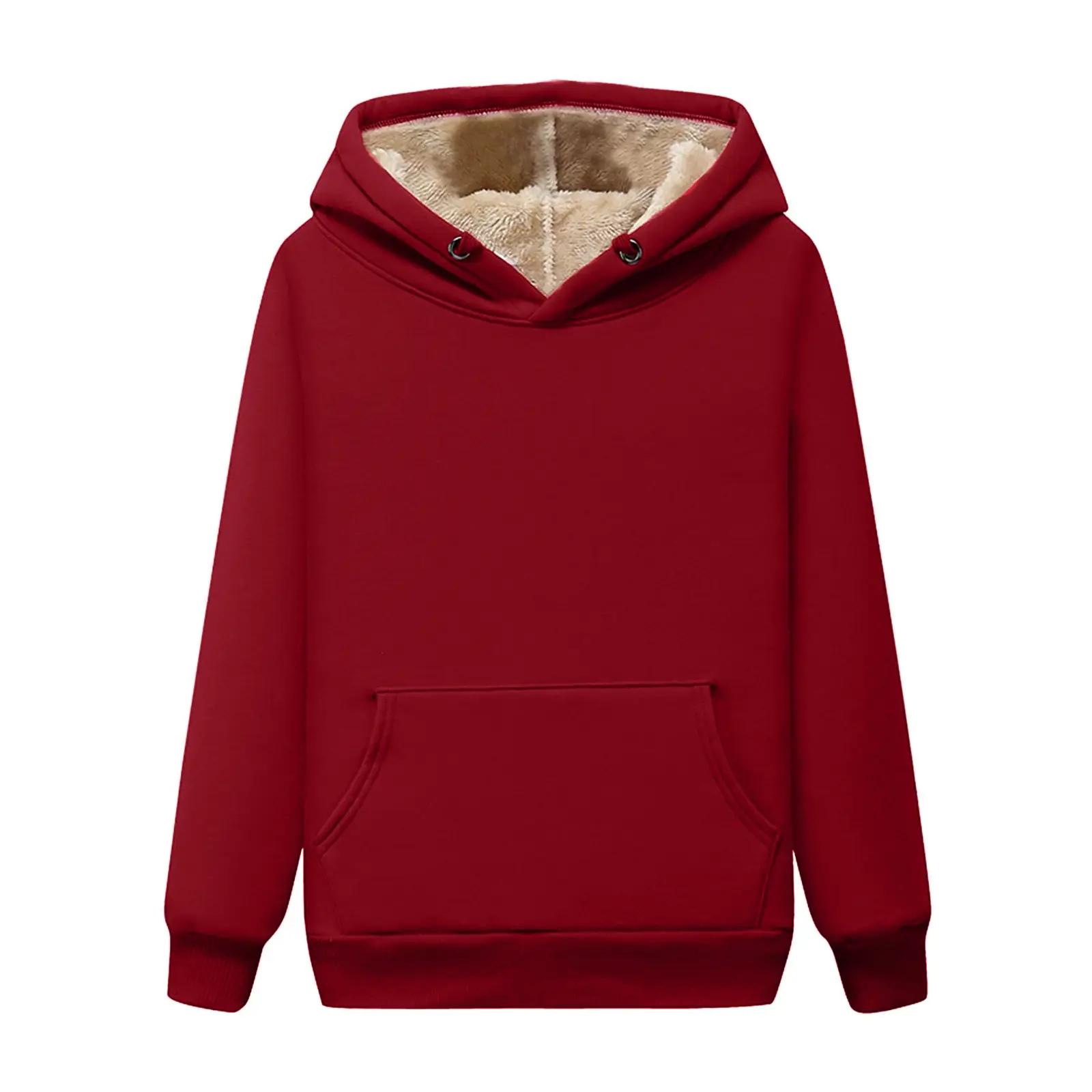Women Red Velvet Hooded Sweatshirt Drawstring Full Inner — feature 7