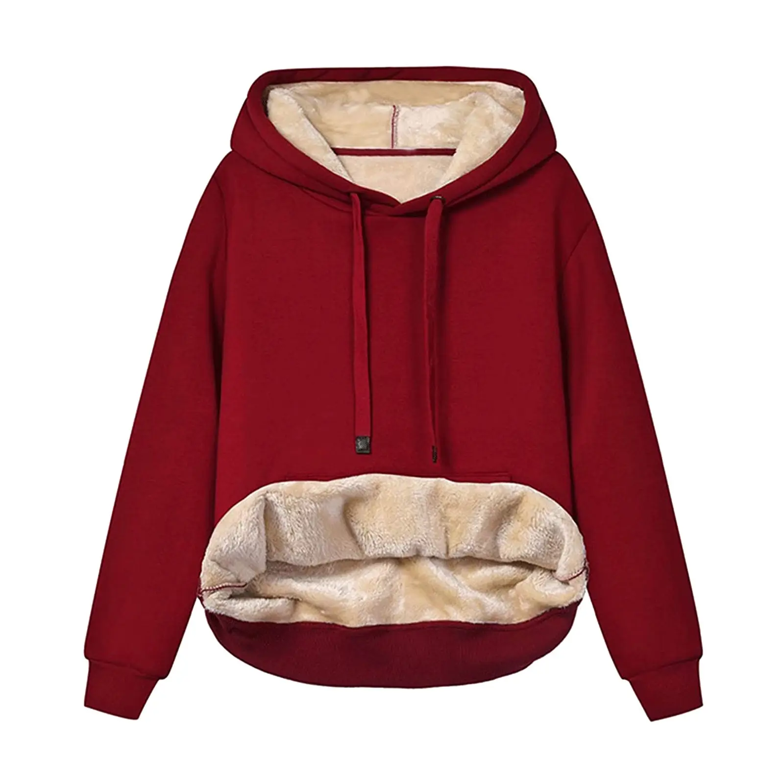 Women Red Velvet Hooded Sweatshirt Drawstring Full Inner — feature 8