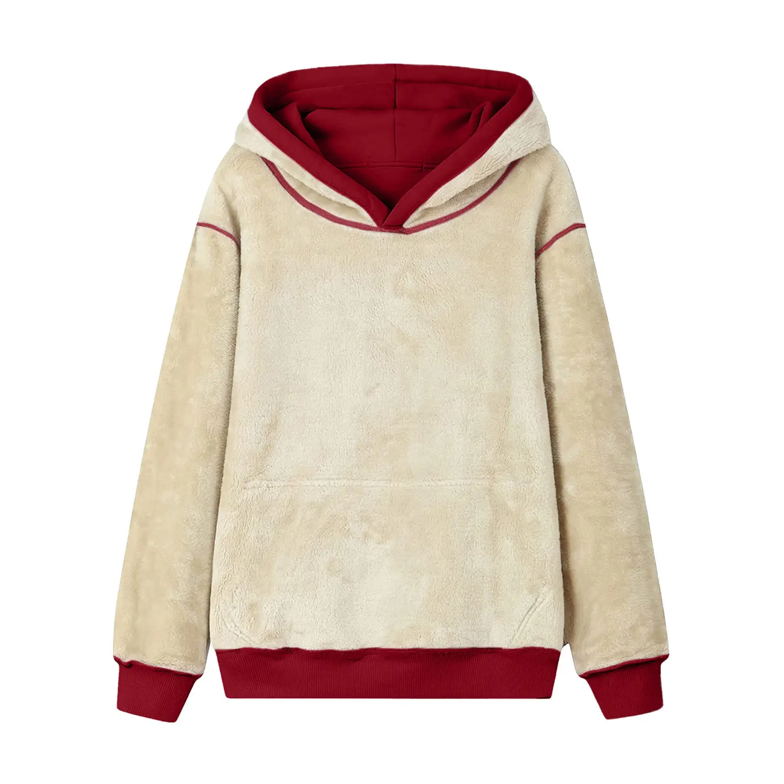 Women Red Velvet Hooded Sweatshirt Drawstring Full Inner — feature 9