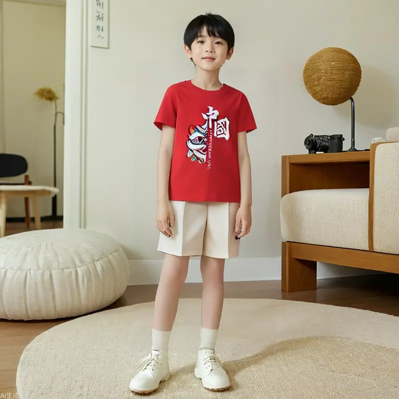 Chinese Red Dragon Print Boys T-Shirt Orange 2026 - Image 25