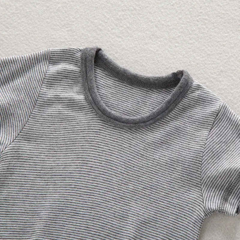 Japanese Boys Striped T-Shirts Grey Blue Short Sleeve Casual Summer - Image 3