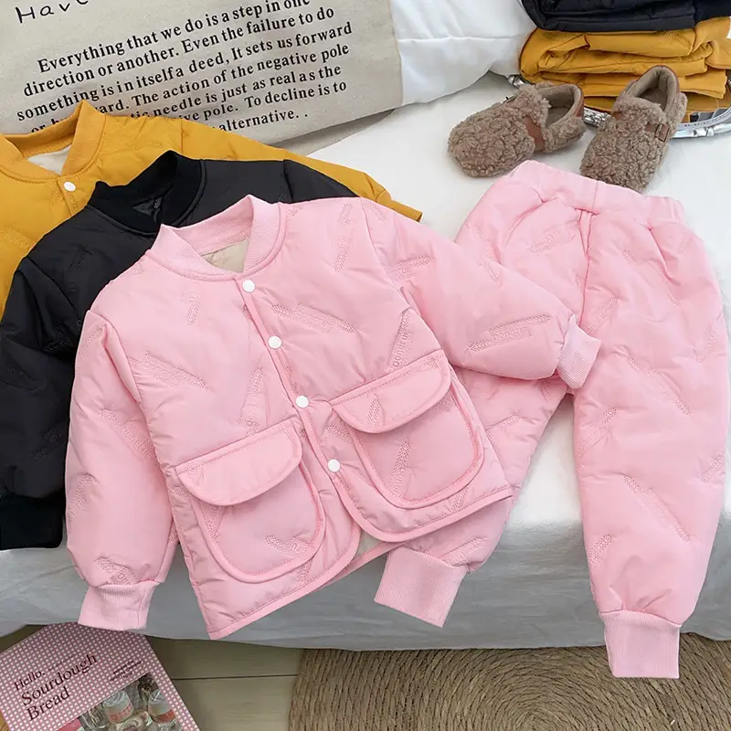 Pink Padded Cotton Jacket & Pants Set for Kids - Image 10