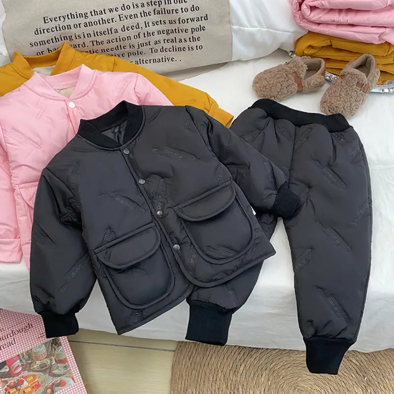 Pink Padded Cotton Jacket & Pants Set for Kids - Image 11