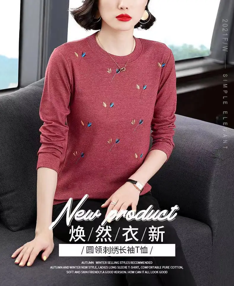 Mother's T-Shirt Printed Long Sleeve Maroon — feature 1