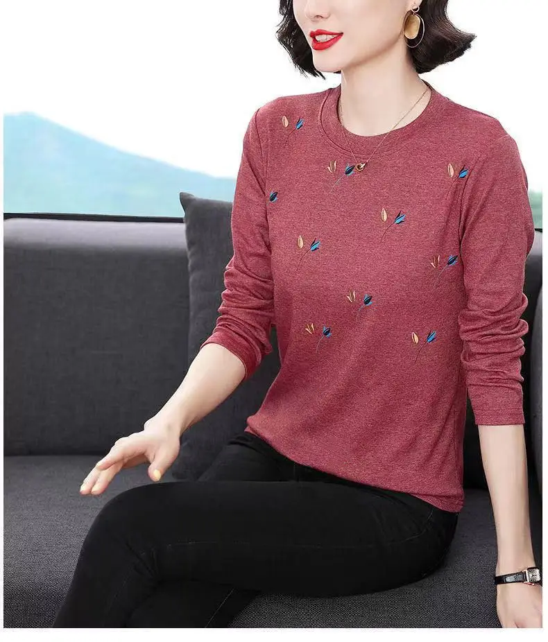 Mother's T-Shirt Printed Long Sleeve Maroon — feature 5