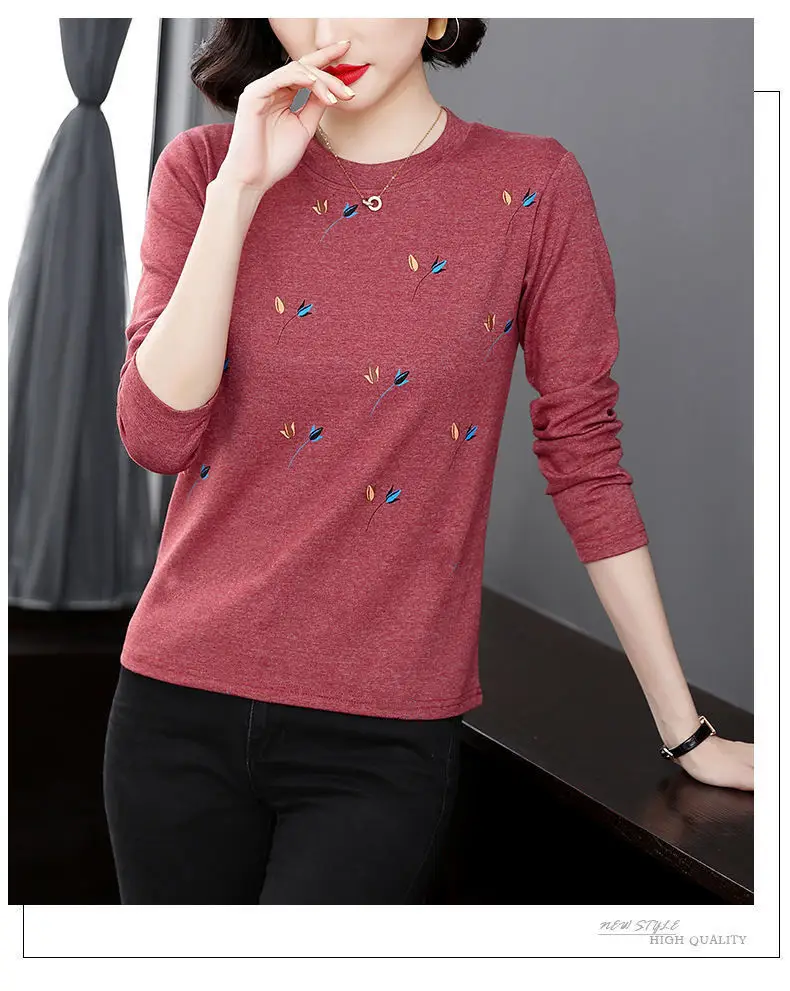 Mother's T-Shirt Printed Long Sleeve Maroon — feature 7