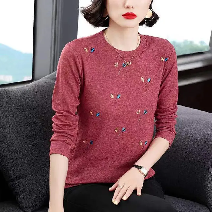 Mother's T-Shirt Printed Long Sleeve Maroon - Image 3