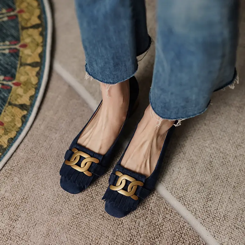 Women's Blue Heel Shoes with Buckle