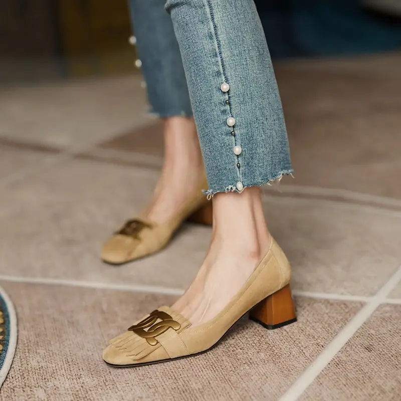 Women's Blue Heel Shoes with Buckle