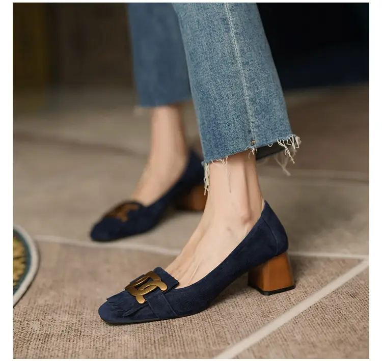 Women's Blue Heel Shoes with Buckle — feature 1