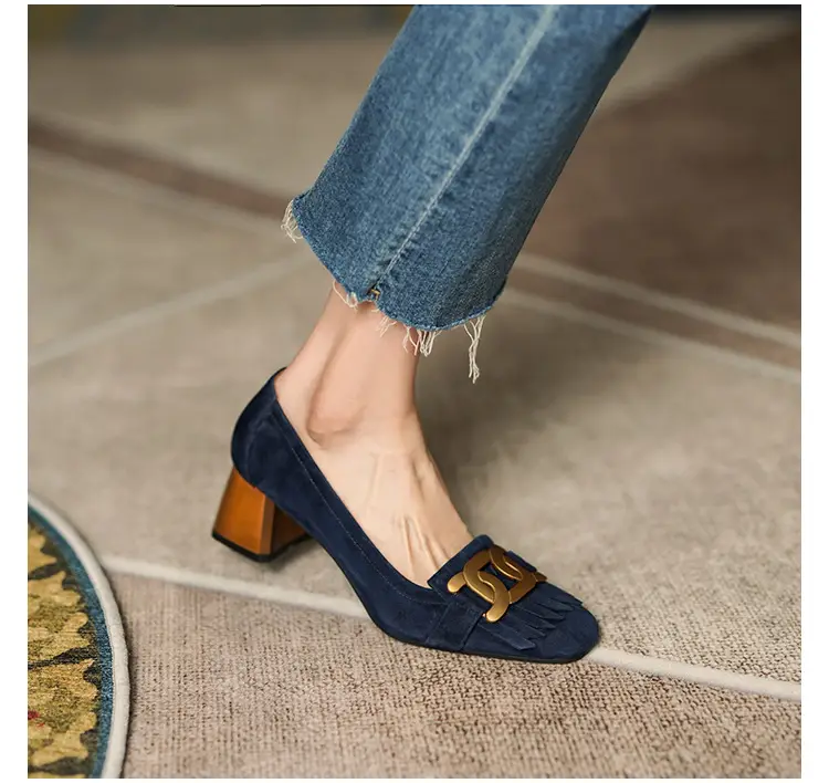 Women's Blue Heel Shoes with Buckle — feature 3
